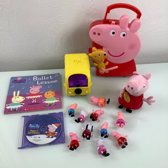 Peppa pig bundle plush Carrying case dvd book food truck 10 figures EUC - Picture 5 of 12